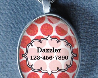 Pet iD tag oval CAT ID small breed Dog Tag by California Kitties Red Spotted Oval Tag UTO4445