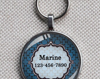 Pet iD tag one inch 3/4 inch round mini CAT ID small breed Dog Tag Dog tag Cat Tag by California Kitties deep blue ID CT8976