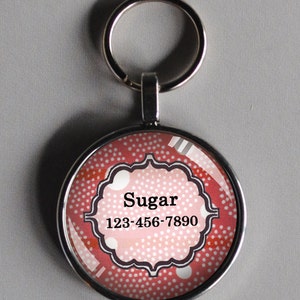 Pet iD tag one inch round CAT ID small breed Dog Tag Dog tag Cat Tag by California Kitties red and white round ID CT4446