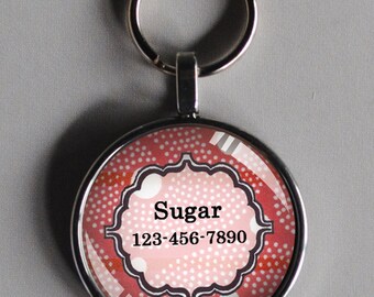 Pet iD tag one inch round CAT ID small breed Dog Tag Dog tag Cat Tag by California Kitties red and white round ID CT4446