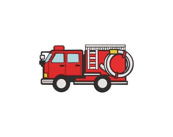 Fire Truck Machine Embroidery Design, Red Fire Engine Pattern for Boys, Instant Download