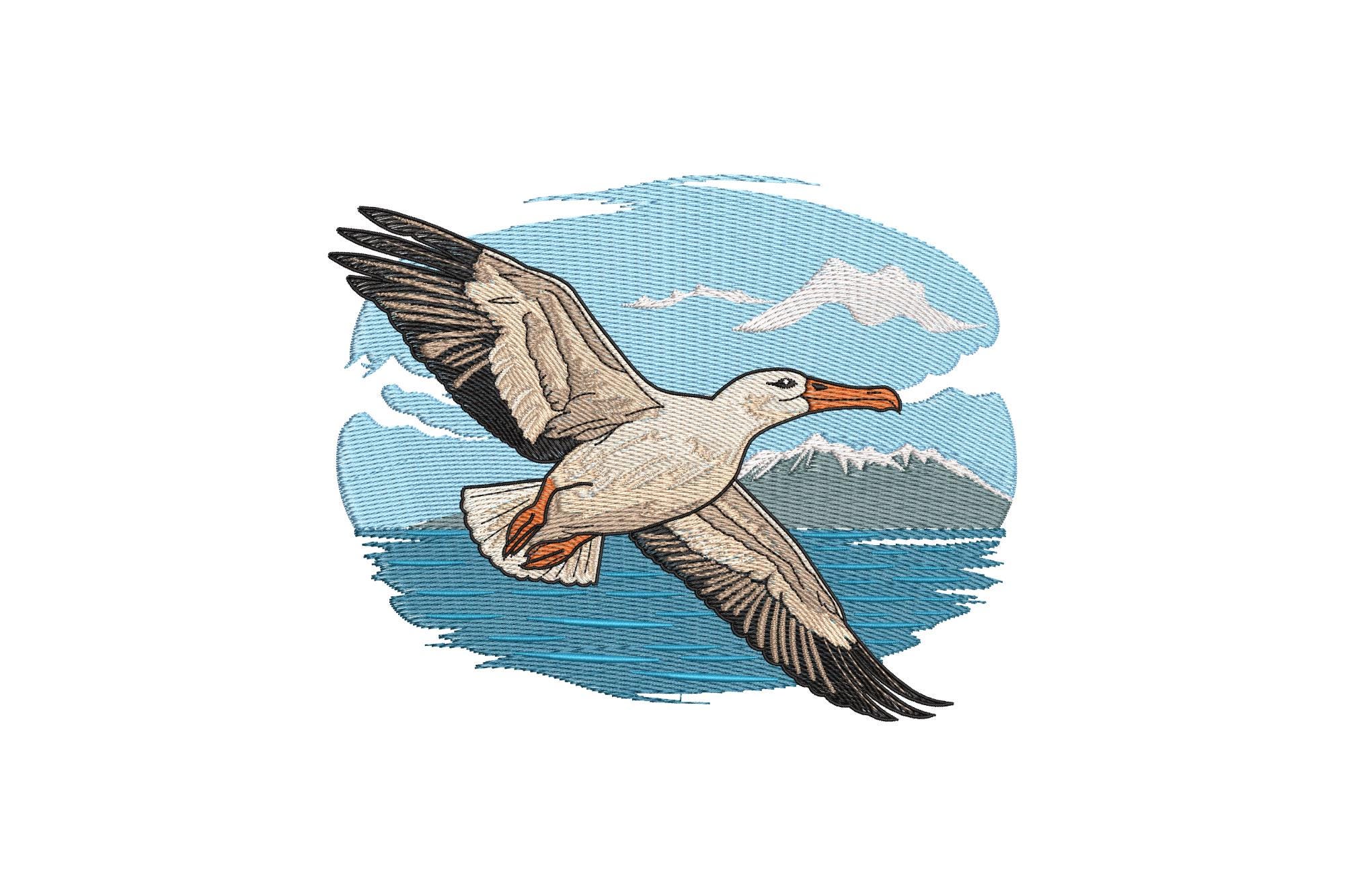 Albatross Flying Ocean Embroidery Design, Coastal Bird Machine ...