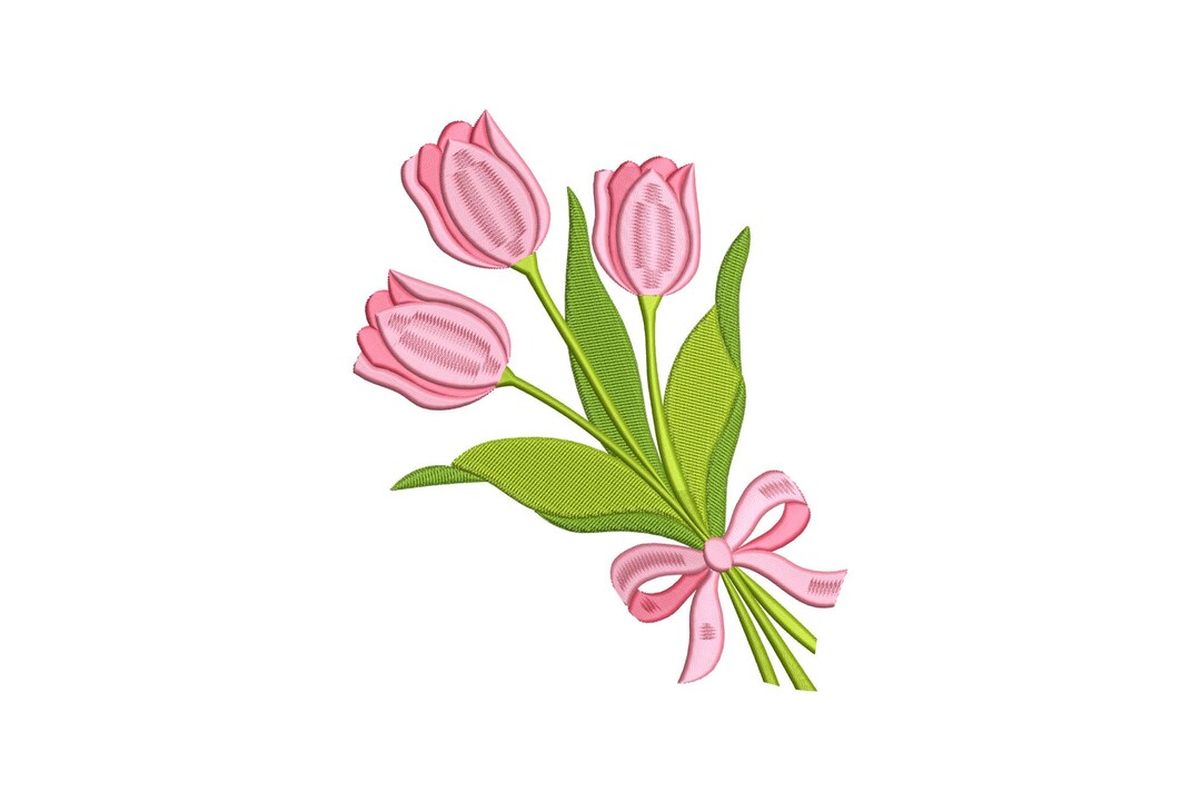 Pink Tulip Bouquet Embroidery Design, Spring Flowers Machine Embroidery ...