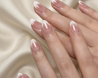 Rosa Ombre Cat Eye Press On Naglar, Handgjorda Återanvändbara Gel Lösnaglar Gåva