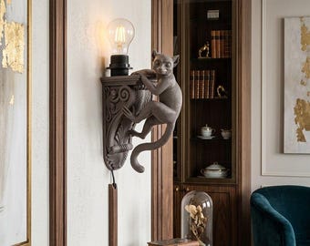 Handmade Wood Carved Lemur Wall Sconce