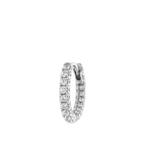 May include: A silver-toned hoop earring featuring a continuous row of small, clear, round-cut stones set along the outer edge. The earring has a hinged closure mechanism visible at the top, designed for secure fastening through a pierced earlobe.