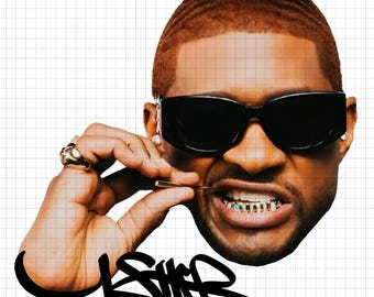 Usher World Tour PNG Face Tshirt Design: Concert Fan Art (Digital Download)