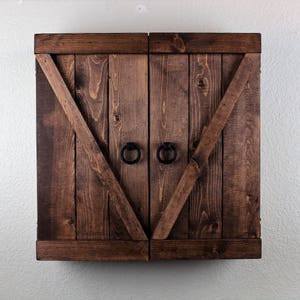 Rustic Barn Door Style Wooden Liquor and Dartboard Cabinet image 3