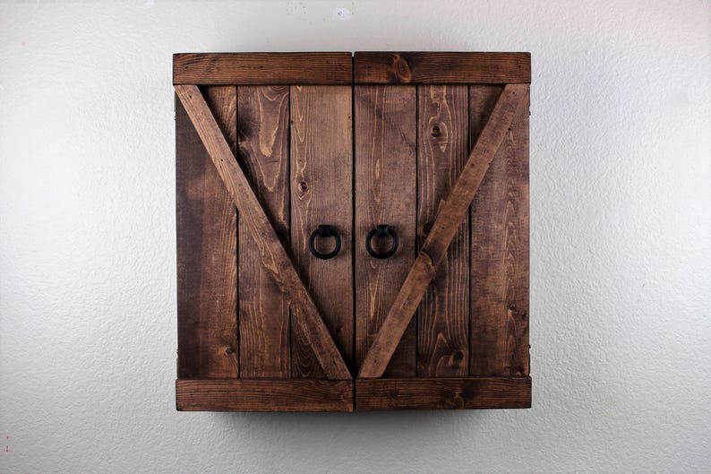 Rustic Barn Door Style Wooden Liquor and Dartboard Cabinet image 3