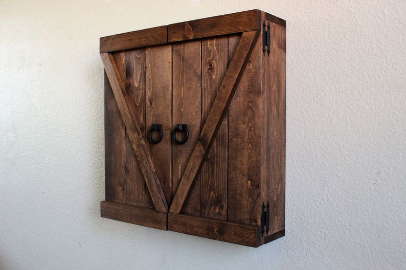 Rustic Barn Door Style Wooden Liquor and Dartboard Cabinet image 1