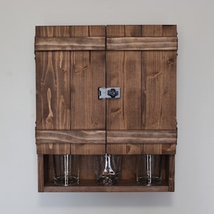 Mini Double Barn Door Wooden Bar Liquor Cabinet With Hasp Lock 