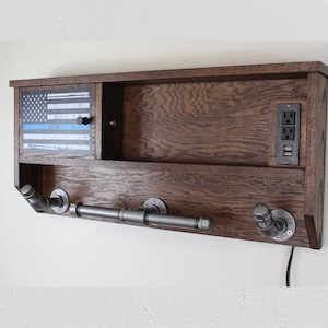 Wall Mounted Police Duty Gear Rack - Vest Holder - Thin Blue Line Storage