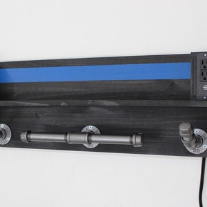 Large Duty and Tactical Gear Rack Thin Blue Line Double Belt Hanger with USB/120v Power Strip