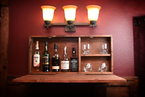 Rustic Wooden Murphy Bar Liquor Cabinet