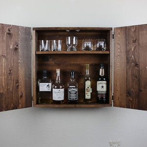 Rustic Barn Door Style Wooden Liquor and Dartboard Cabinet image 2