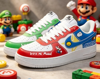 Hand-Painted Mario And Luigi Sneakers, Custom Gamer Shoes Footwear, Personalized Gift for Him/Her
