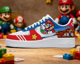 Hand-Painted Sneakers, Custom Gamer Shoes, Mario Inspired Footwear Personalized Gift for Him/Her