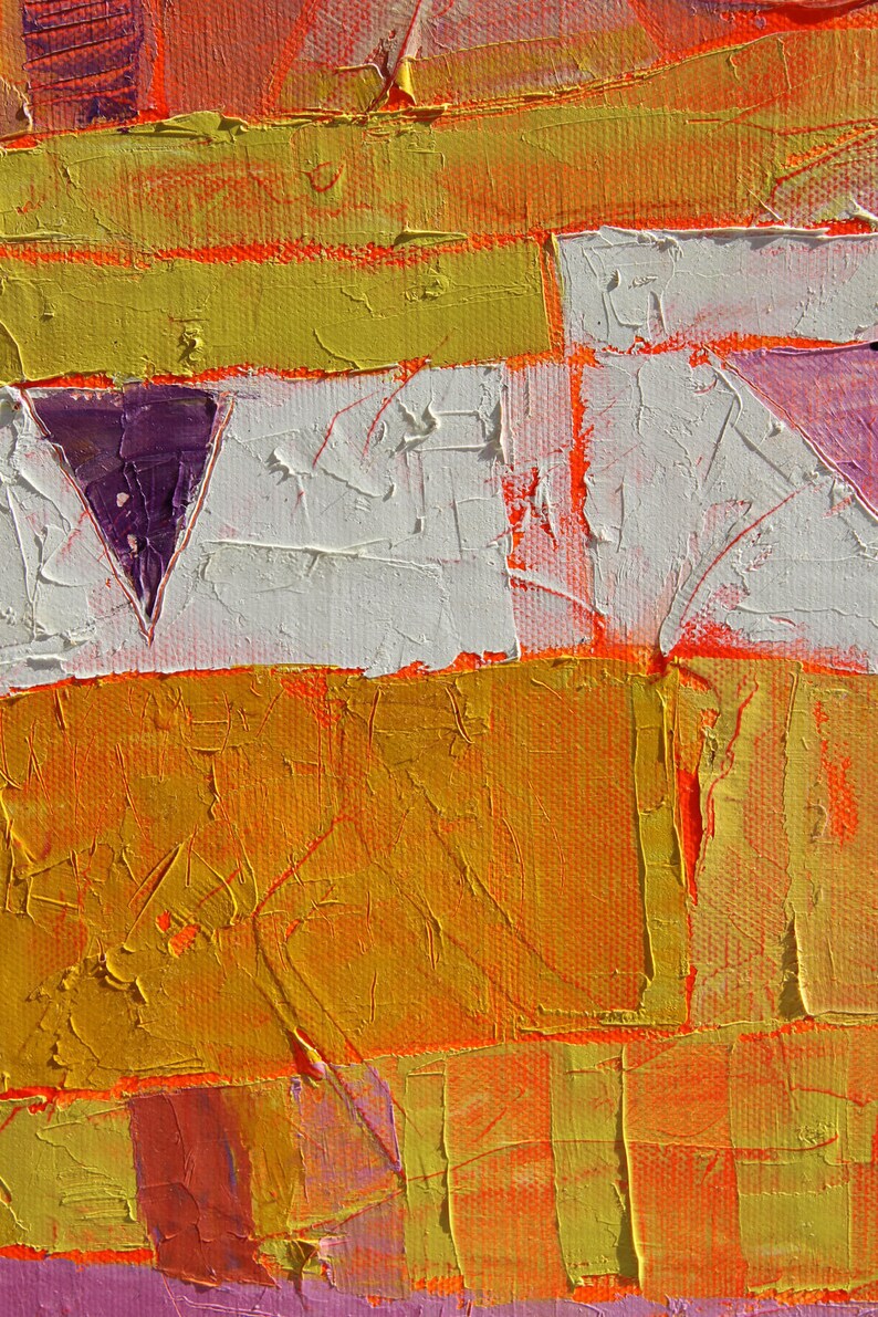 SUNNY Original oil abstract painting on canvas-Yellow Orange Purple White Fluorescent 40x80cm 15,7''x31,5'' image 4