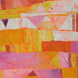 SUNNY Original oil abstract painting on canvas-Yellow Orange Purple White Fluorescent 40x80cm 15,7''x31,5'' image 2