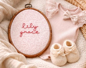 Personalised Baby Name Announcement | Custom Embroidery Hoop | Nursery Name Sign | Baby Shower Gift