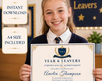 Certificat de fin d'études secondaires modifiable, souvenir de fin d'école primaire imprimable, certificat d'obtention du diplôme d'études primaires au Royaume-Uni