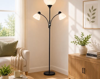 Torchiere Lamp with Dual Reading lights | Modern floor lamp | Metal floor lamp | Polyvinyl shade lamp | Mid century lamp