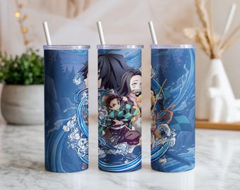 Diseño PNG para vaso de anime delgado de 20 oz / Estilo acuático / Diseño de sublimación de anime / Diseño para vaso de manga / Descarga digital