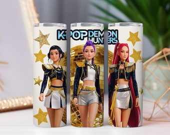 Diseño PNG para vaso térmico de Kpop Demon Hunters, diseño de sublimación de ídolo de anime (descarga digital)