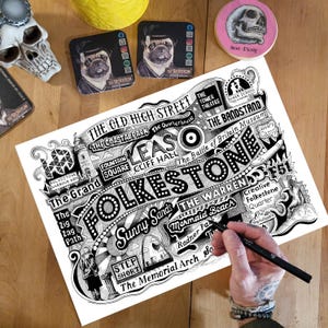 Folkestone Things to Do Print | Kent Wall Art | Folkestone Poster | UK Seaside Illustration | Typographic Travel Print | Coastal Gift Idea