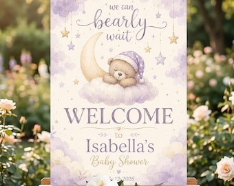 Personalized Baby Shower Welcome Sign, We Can Bearly Wait Teddy Bear Poster, Blue Rainbow Baby Shower Decor, Baby Boy Shower Sign