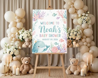 Personalized Rainbow Baby Shower Welcome Sign, Custom Name Party Decor, Sun Moon Birds Flowers Theme, Girl & Boy Nursery Print