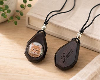 Handmade Irregular Wood Pendant, Custom Pet Photo Necklace, Personalized Dog Cat Memorial Keepsake, Pet Loss Gift for Pet Lovers