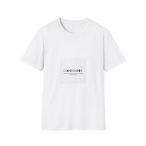 Puede incluir: Una camiseta blanca de manga corta con un gráfico central de fases lunares moradas dispuestas en línea horizontal. Debajo de las fases lunares, el texto dice: MERCURY IS ALWAYS IN RETROGRADE SOMEWHERE. El diseño está impreso en la zona del pecho.