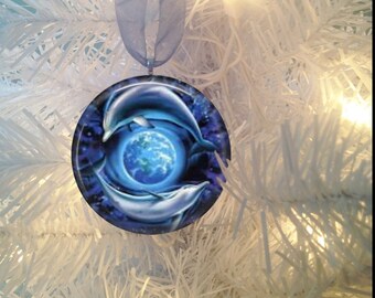 Dolphins #4 Circle Christmas Tree Ornament