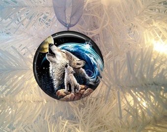 Wolf Howling Cub Moon #10 Christmas Tree Ornament