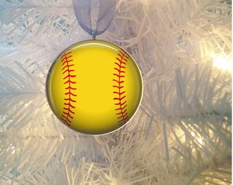 Softball Christmas Tree Ornament Flat Metal Back