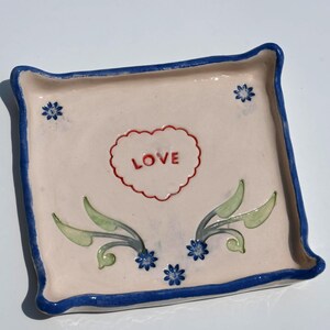 Ceramic Trinket Dish, Love Jewelry Tray Heart Ring Holder, Cottagecore Coquette Room Decor, Cute Key Holder Multiuse Personalized Gift, Love