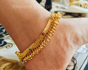 Tobillera Payal chapada en oro, Kolusu tradicional indio, cadena de cuentas, joyería nupcial para los pies