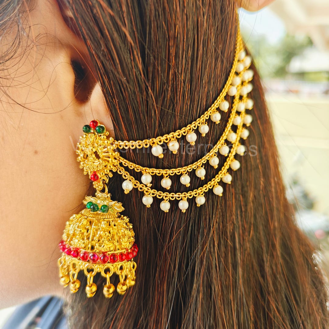 Gold South Indian Ear Cuff Jhumka Earrings - Bollywood Jewelry Jhumka ...