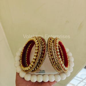 Röda Kundan Armringar Set | Förgyllda Brud Chooda | Traditionell Indisk Bröllop Kada