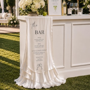 Custom Silk Wedding Bar Menu Sign, Elegant Satin Cocktail Signage, Minimalist Reception Decor