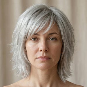 Silbergraue Pixie Shag Perücke, kurze geschichtete synthetische Perücke für Frauen, realistische gefiederte Alltagskleidung