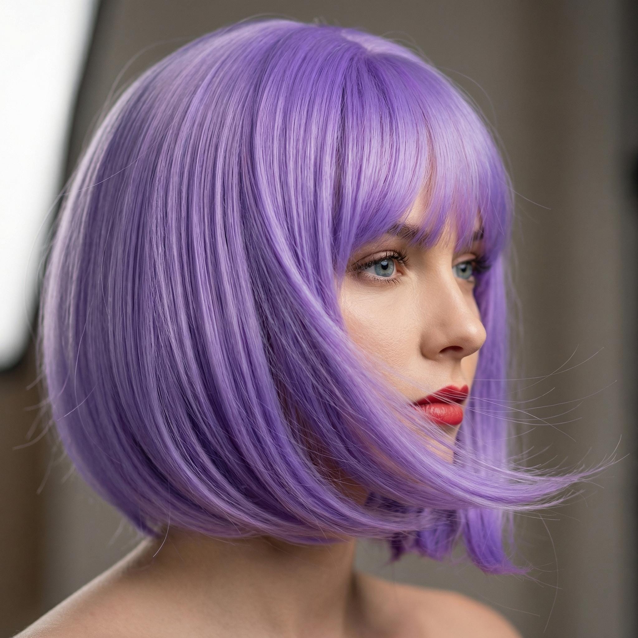 Light Purple Bob Wig With Full Bangs for Women, Short  display picture 2