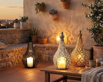 Openwork metal candle lantern | Decorative oriental candle holder | Cozy mood lamp | Boho living room/bedroom decor