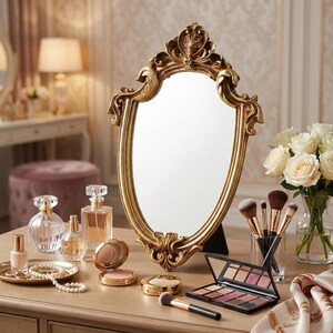 Vintage gold baroque mirror – Elegant decorative mirror – Flirty aesthetic mirror – Romantic bedroom decoration – Gift for women image 3