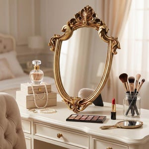 Vintage gold baroque mirror – Elegant decorative mirror – Flirty aesthetic mirror – Romantic bedroom decoration – Gift for women image 5