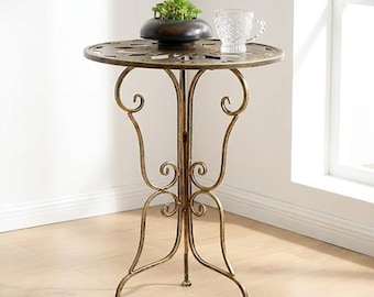 Runder Beistelltisch aus Metall, 40 cm | Kleiner Vintage-Dekotisch | Couchtisch für Wohnzimmer oder Balkon | Möbel für drinnen und draußen