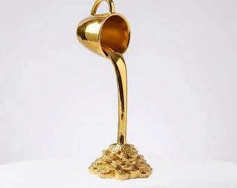 Golden Floating Cup Statue | Artistic Illusion Decoration | Original and Designer Decorative Object | Luxury Modern Sculpture | Unique Gift Idea