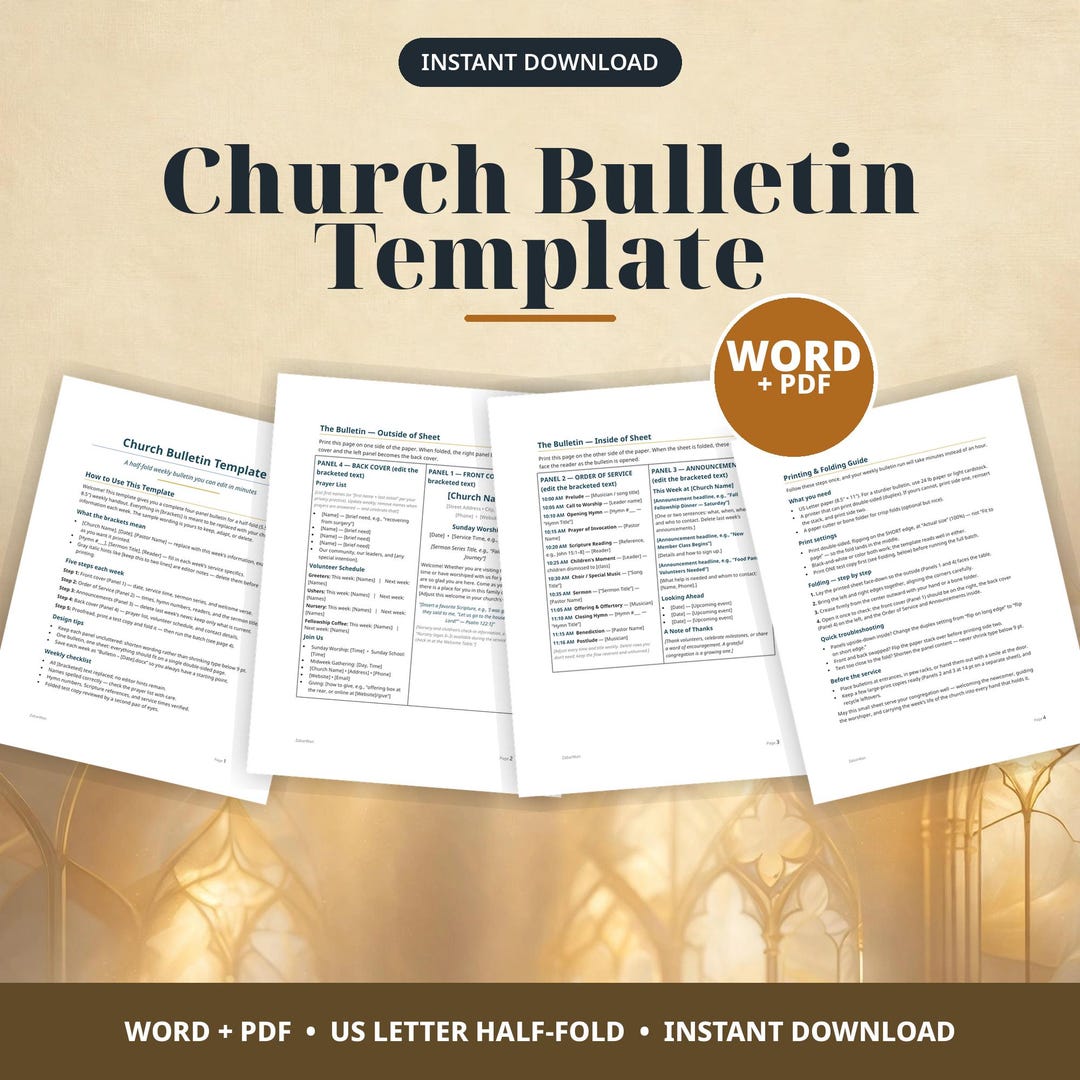 Sample Word Service File Editable Church Bulletin Template, Sunday Service Program, Worship ...