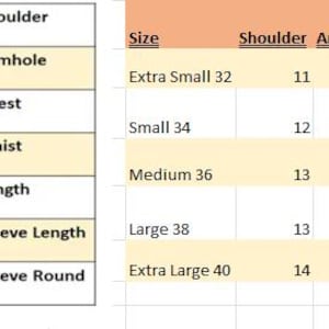 May include: A red long-sleeve top with a square neckline. The image includes a size chart with measurements for shoulder, armhole, chest, waist, length, sleeve length, and sleeve round. Sizes range from Extra Small to Extra Large.